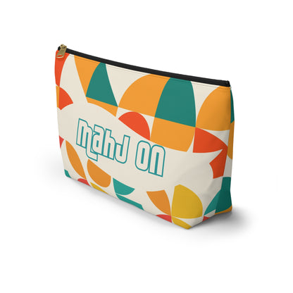 Mahjong Tile Tote Pouch, Colorful Geometric Orange, Yellow, Teal Mahj On Accessory Pouch