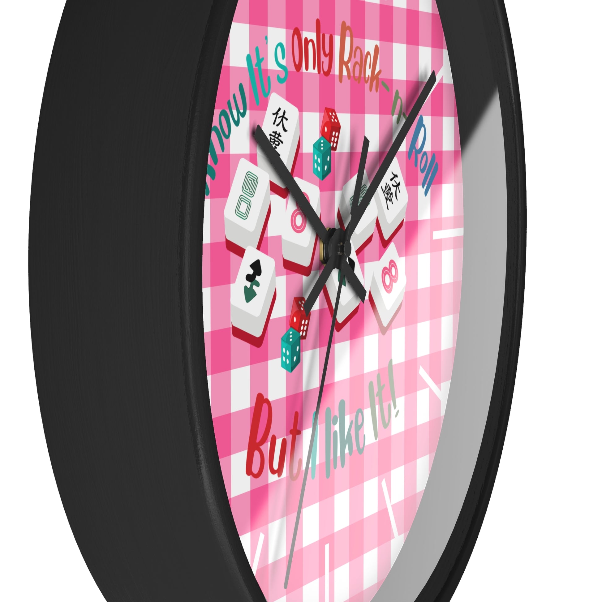 Mahjong Dice Wall Clock — "I Know It’s Only Rack ‘n’ Roll But I Like It" Pink Plaid - Splash of Color Co.