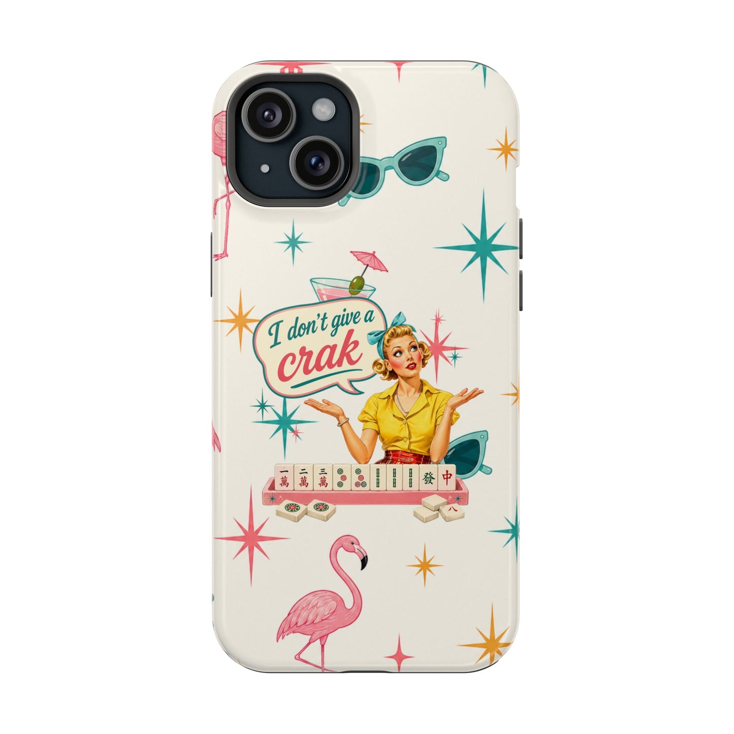 Funny Mahjong Tropical Flamingo Phone Case — “I Don’t Give a Crak” Magnetic Impact-Resistant Case