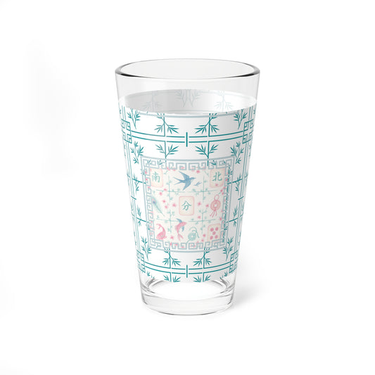 Mahjong Drinkware, Pastel Tiles, Charming Mixing Glass, 16oz – Vintage Floral Design, Perfect Mahjong Gift