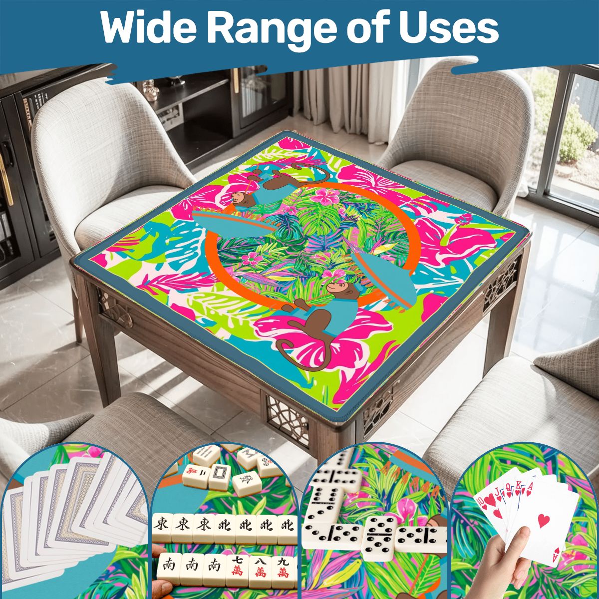 Lime In The Coconut Tropical Oasis Monkey Mahjong Mat - Splash of Color Co.