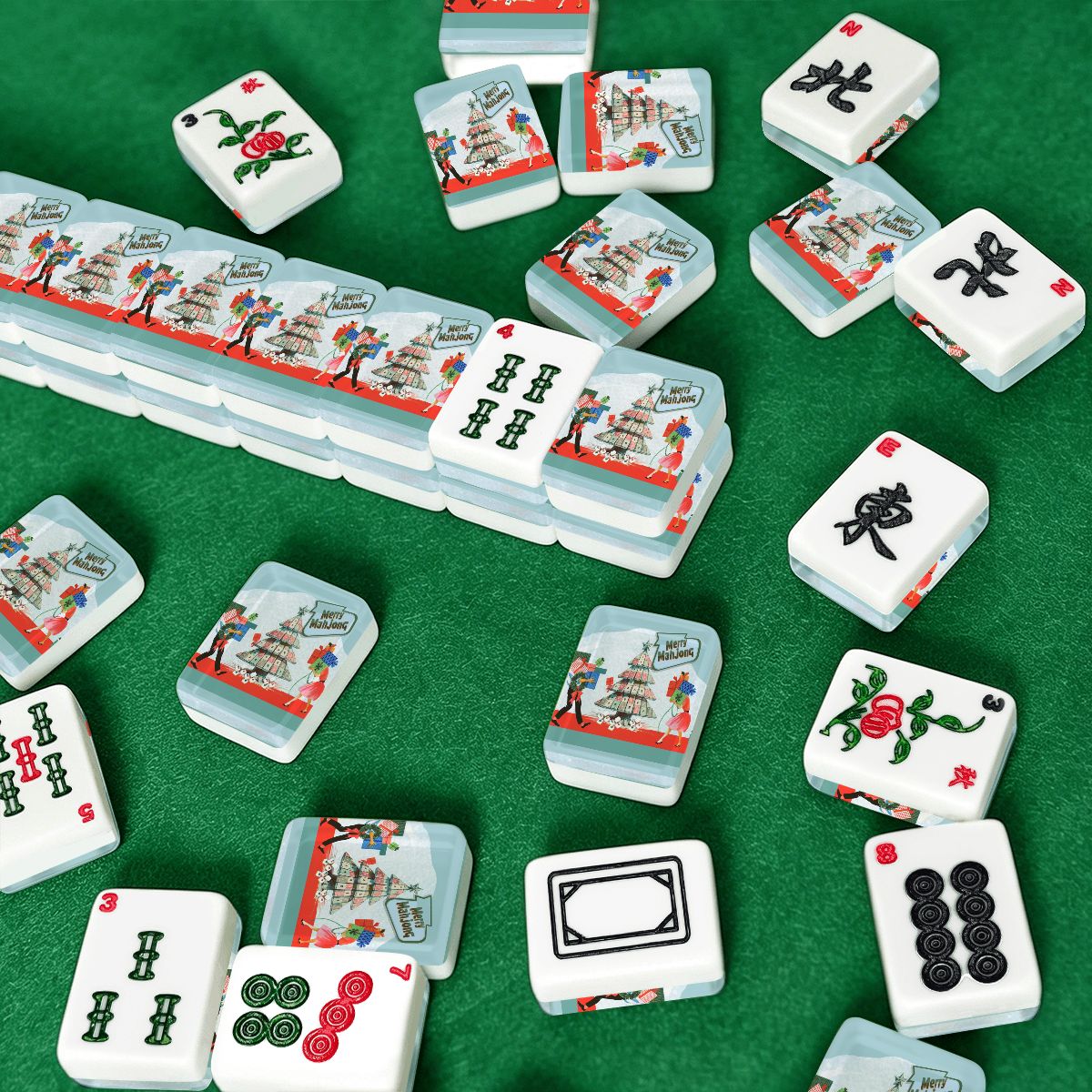 Merry Mahj Nostalgic Christmas American Mahjong Tiles And Carry Case - Splash of Color Co.