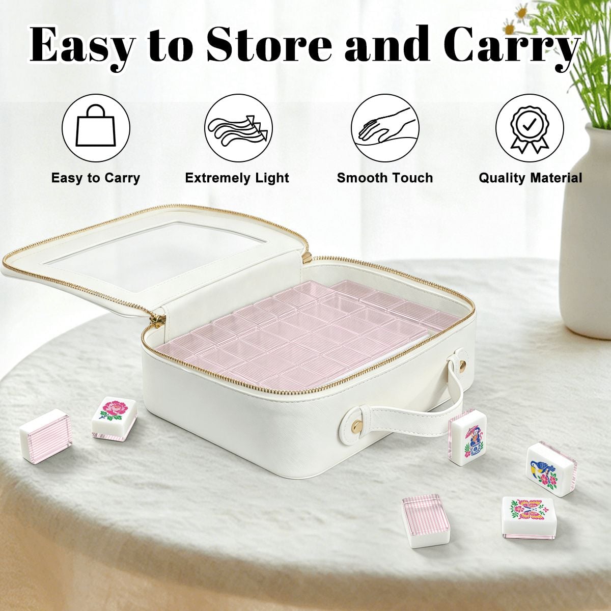 Pink Preppy Pastel Chinoiserie Engraved American Mahjong Tiles And Carry Case