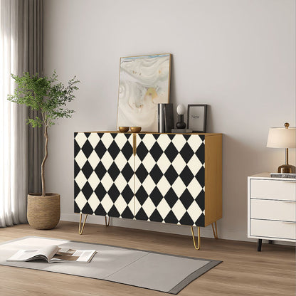 Black And Cream Harlequin Designed Mahjong Tiles And Accessories Sideboard Credenza Cabinet - Splash Of Mahj And Color Co.
