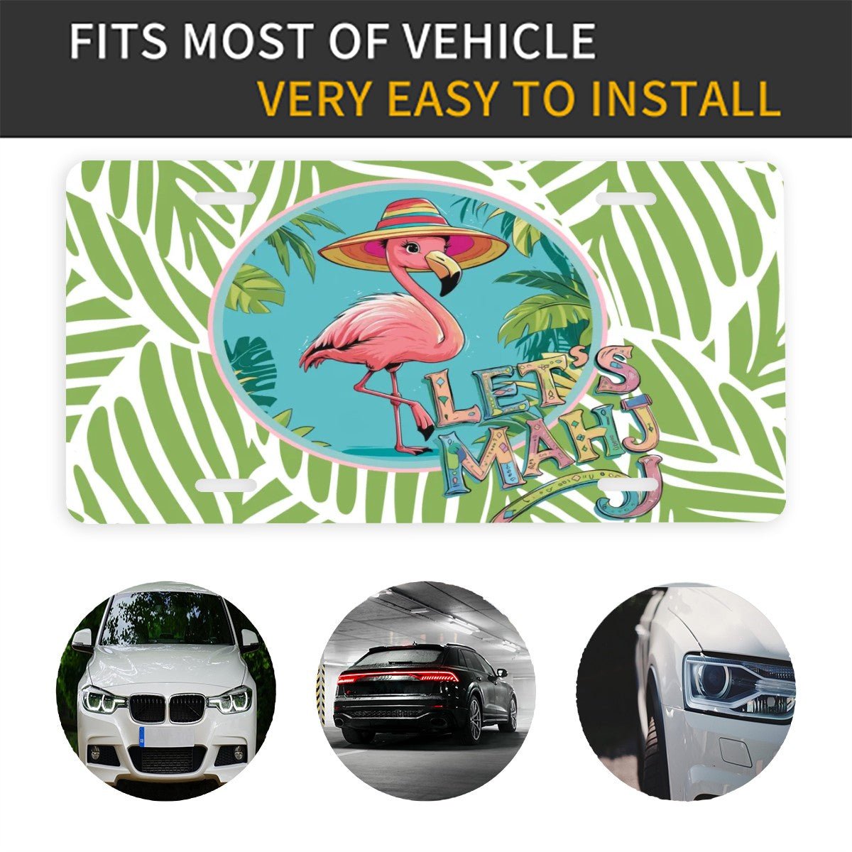 Quirky Fun Let's Mahj Flamingo License Plate - Splash of Color Co.