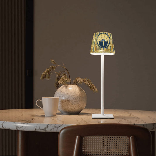 Gold Gilded Art Deco Mahjong Play LED Cordless Table Lamp - Splash of Color Co.