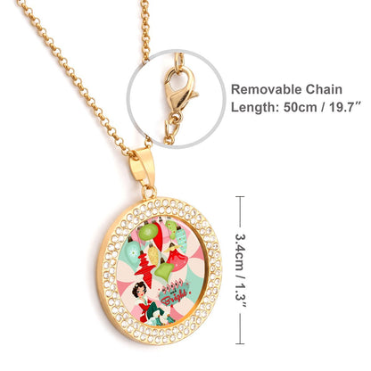 Merry And Bright Christmas Round Rhinestone Pendant Necklace
