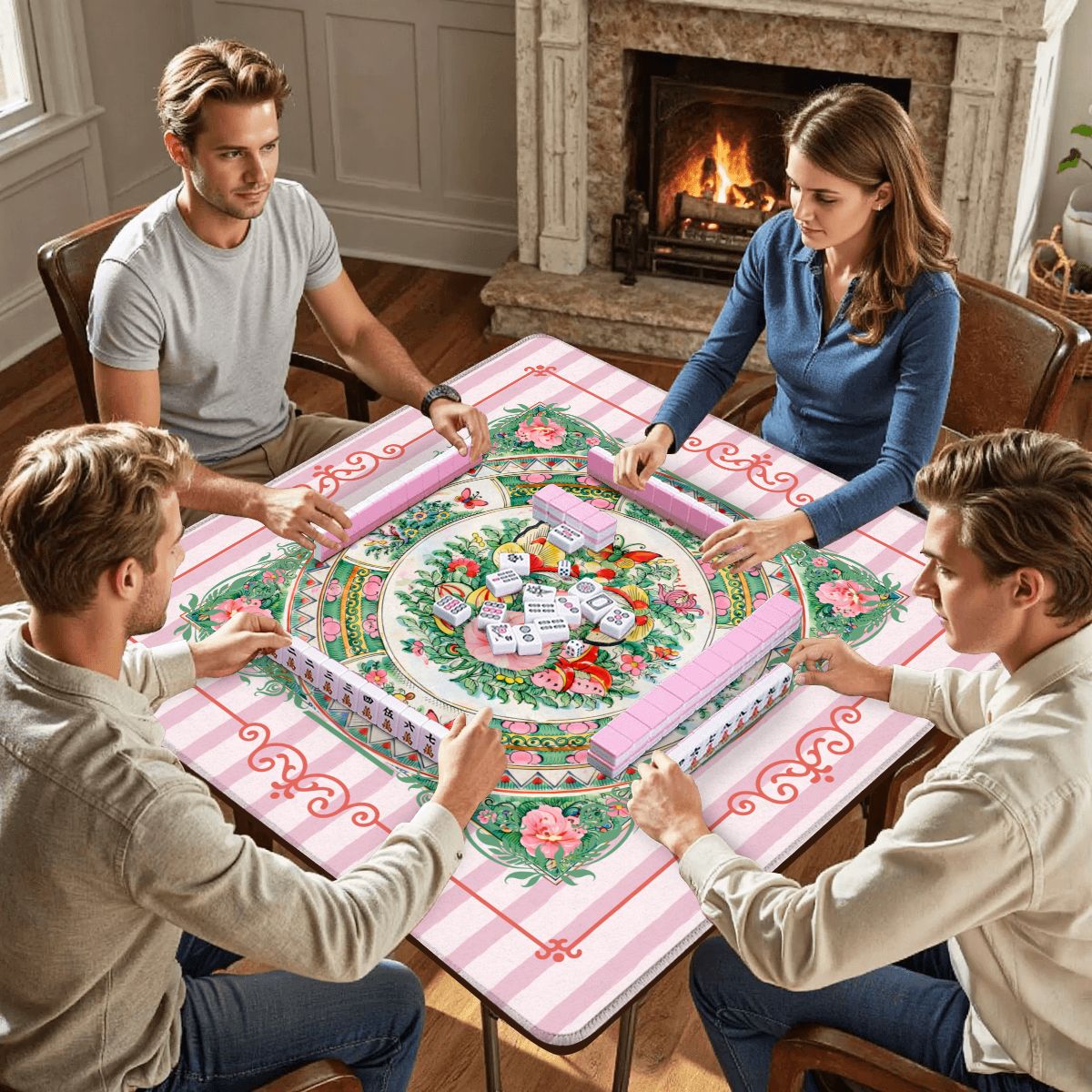 Vintage Chinese Rose Canton Chinoiserie Mahjong Mat - Splash of Color Co.
