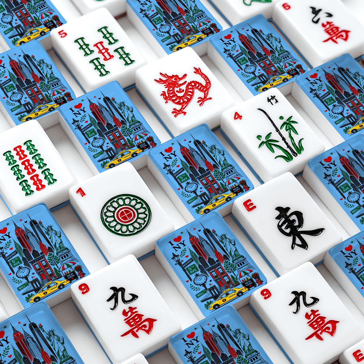 New York City American Mahjong Tiles And Carry Case - Splash Of Mahj And Color Co.