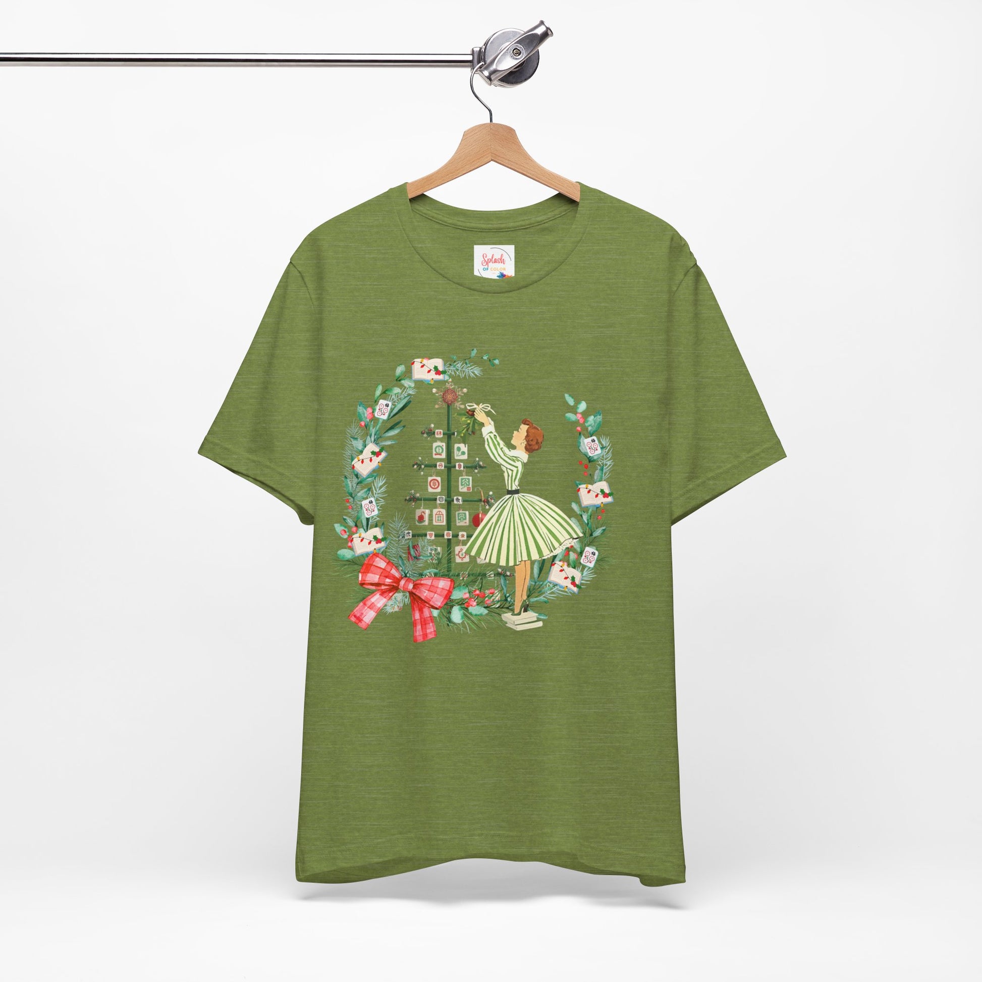 Mahjong Christmas Tee,Vintage Girl, Book Lover, Festive Mahj Gift - Splash of Color Co.