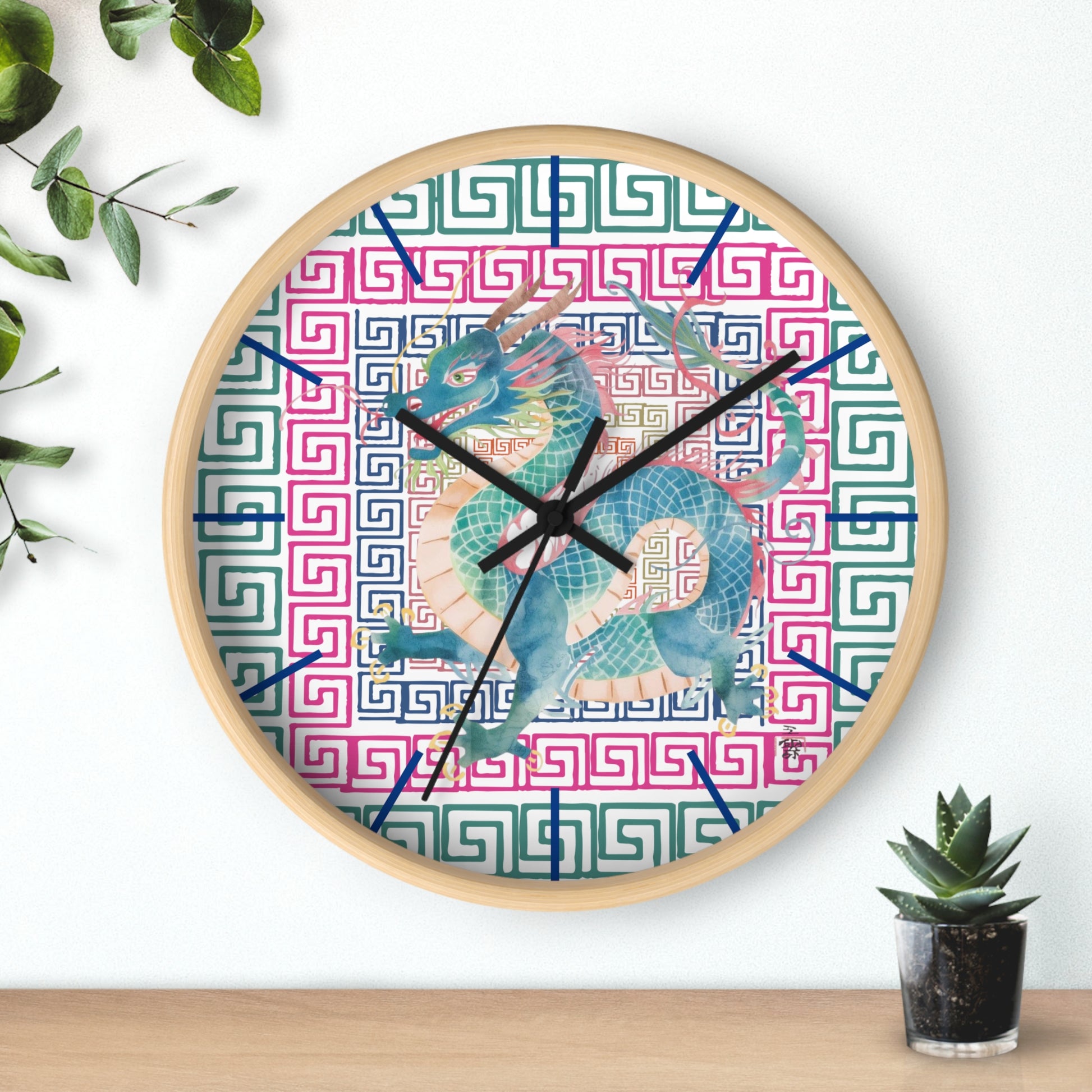 Dragon Motif Wall Clock — Colorful Asian - Inspired Geometric Design - Splash of Color Co.