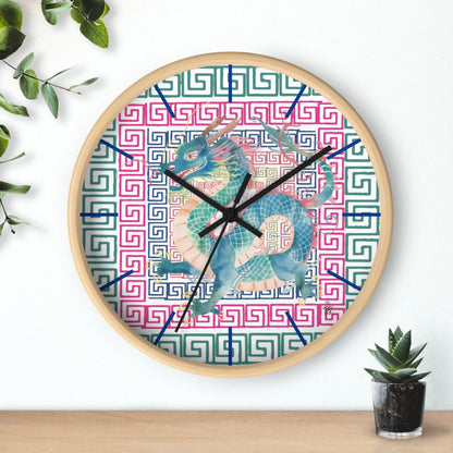 Dragon Motif Wall Clock — Colorful Asian - Inspired Geometric Design - Splash of Color Co.