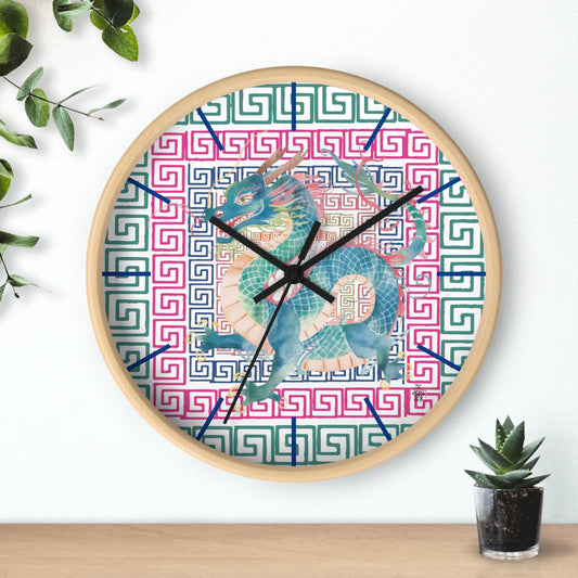 Dragon Motif Wall Clock — Colorful Asian - Inspired Geometric Design - Splash of Color Co.