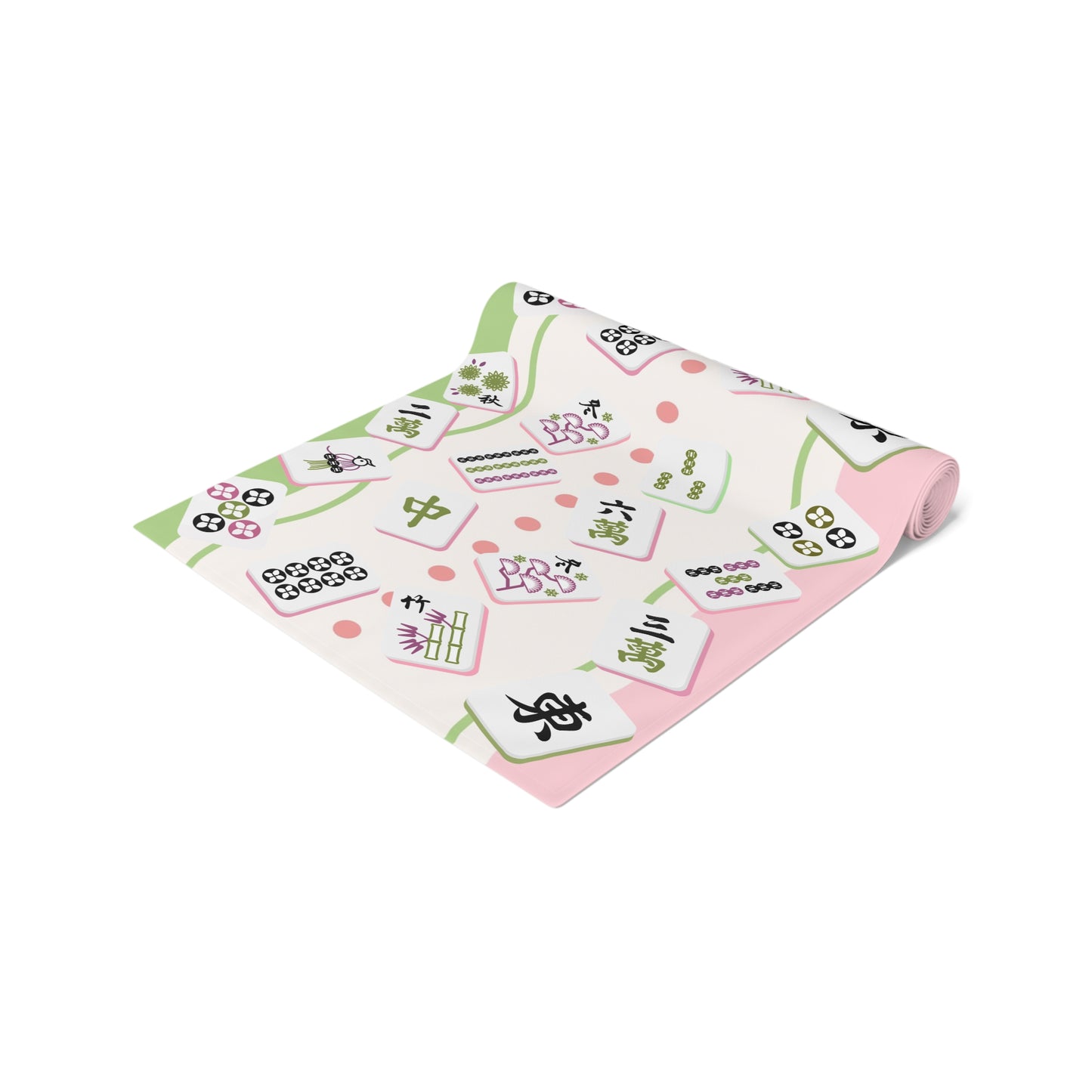Mahjong Tiles Pattern Table Runner | Pink Green Mahjong Table Runner - Splash of Color Co.