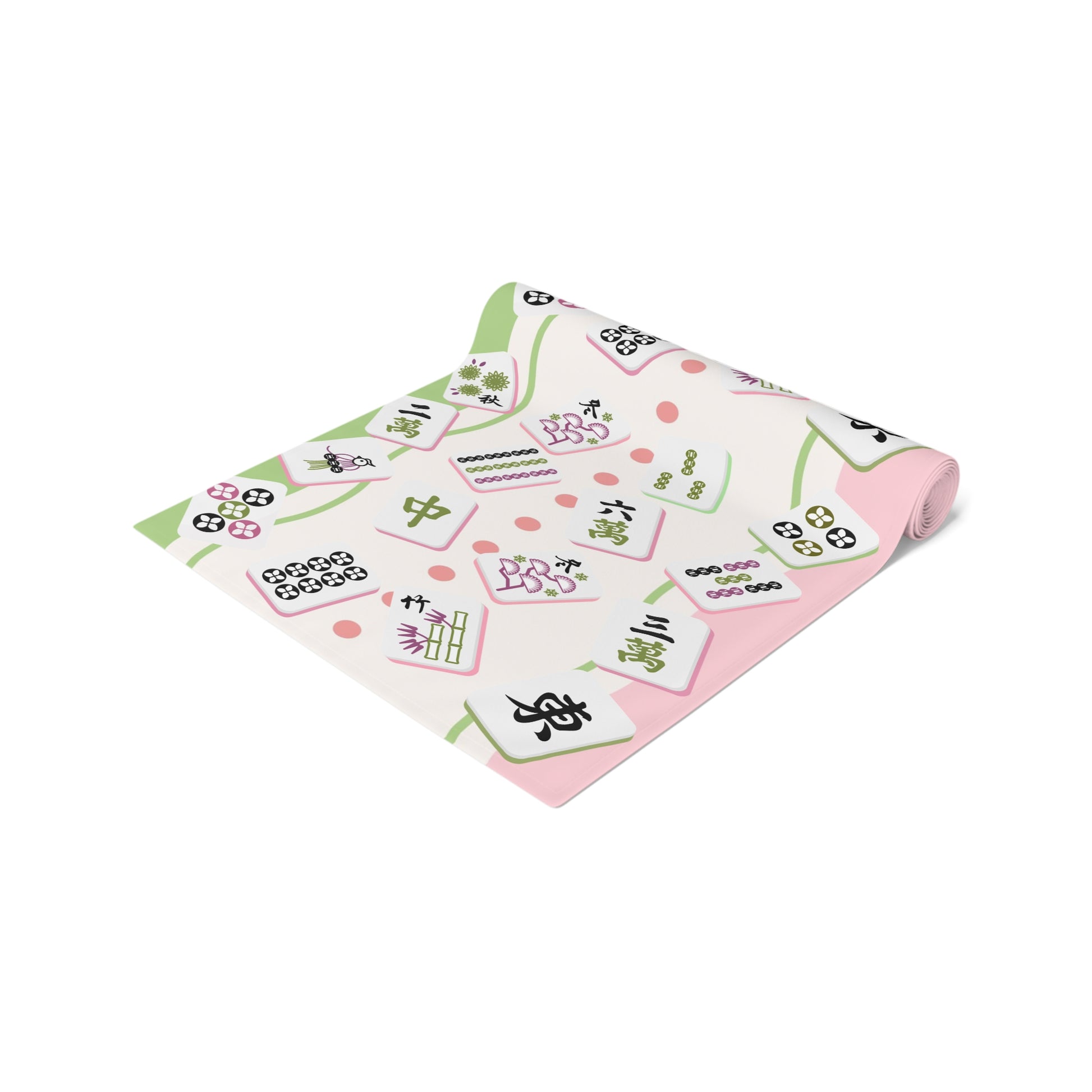 Mahjong Tiles Pattern Table Runner | Pink Green Mahjong Table Runner - Splash of Color Co.