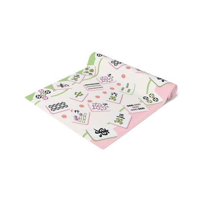 Mahjong Tiles Pattern Table Runner | Pink Green Mahjong Table Runner - Splash of Color Co.