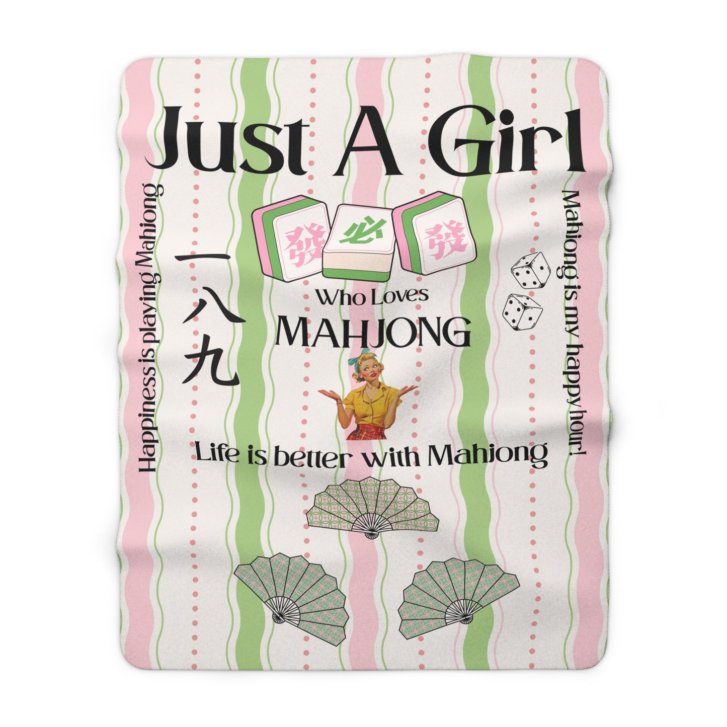 Mahjong Sherpa Blanket — "Just A Girl Who Loves Mahjong" Cozy Fleece Throw - Splash of Color Co.