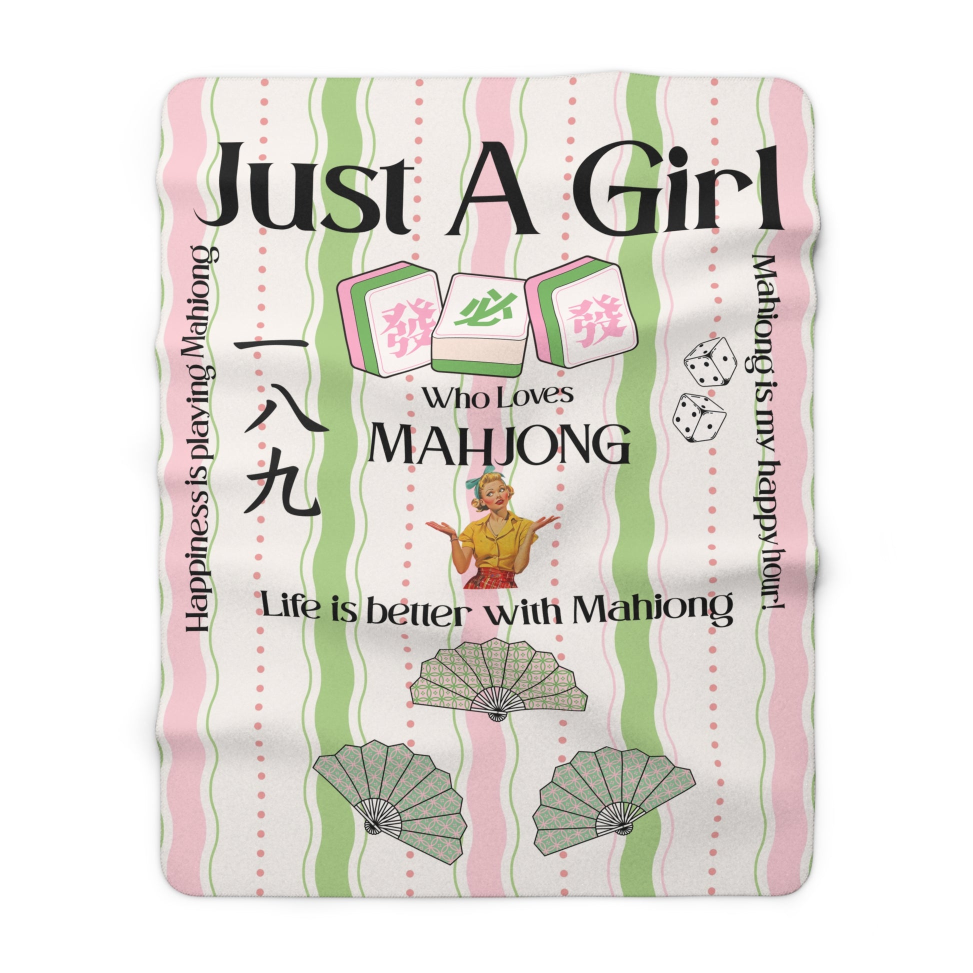 Mahjong Sherpa Blanket — "Just A Girl Who Loves Mahjong" Cozy Fleece Throw - Splash of Color Co.