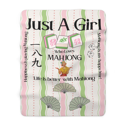 Mahjong Sherpa Blanket — "Just A Girl Who Loves Mahjong" Cozy Fleece Throw - Splash of Color Co.