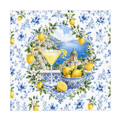 Lemondrops On The Amalfi Coast Tablecloth — Mediterranean Lemon & Blue Floral Table Linen - Splash Of Mahj And Color Co.