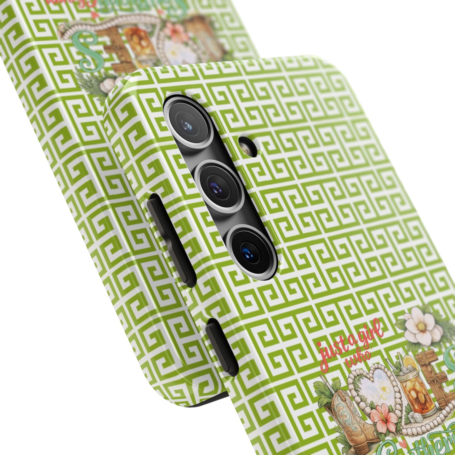 Mahjong Floral Pattern Just A Girl Who Loves Southern Charm and Mahjong Phone Case | Green Geometric Background - Splash of Color Co.