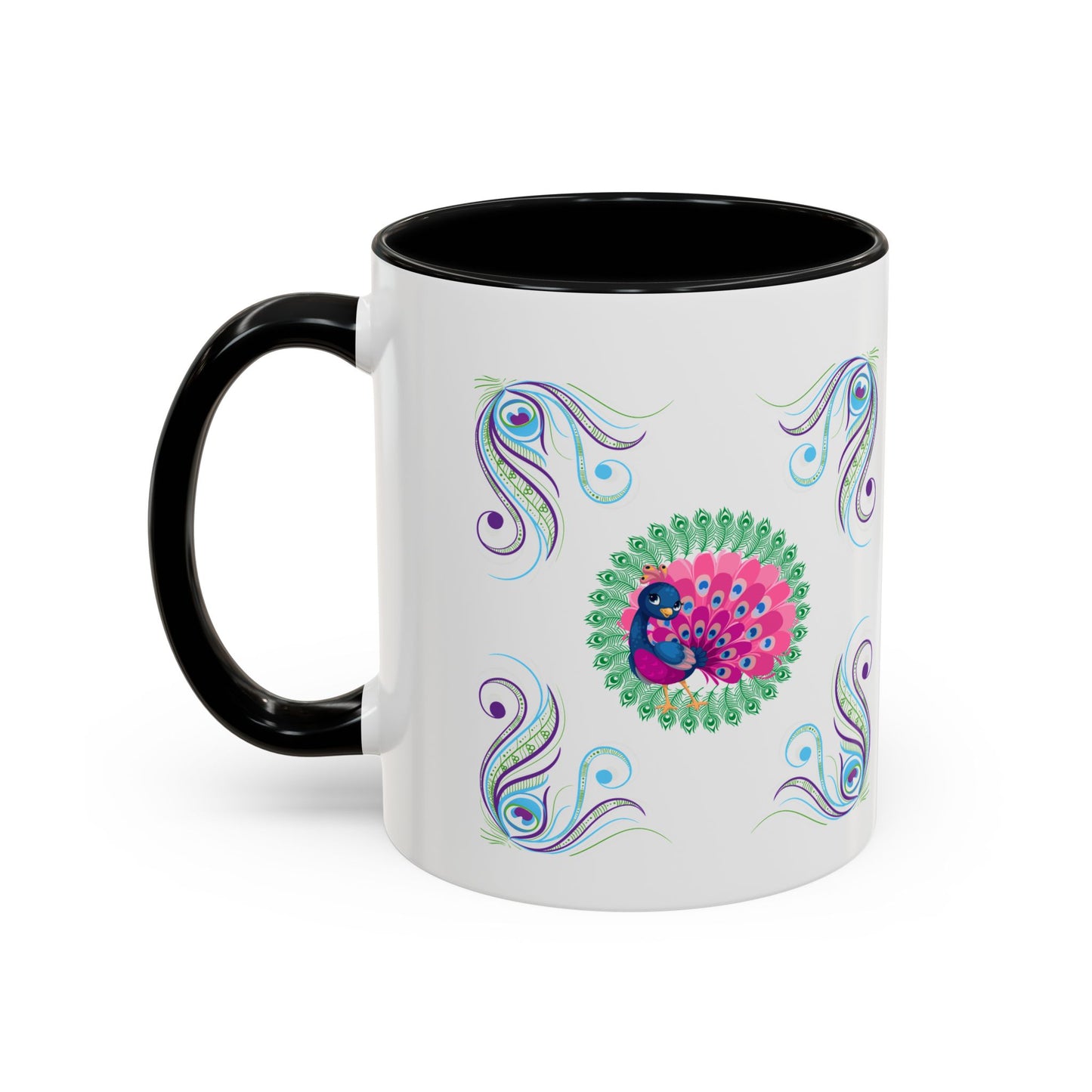 Preppy Peacock Whimsical Pink Green, Purple Coffee Mug - Splash of Color Co.