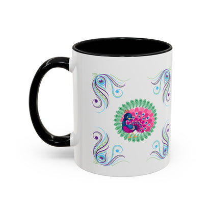 Preppy Peacock Whimsical Pink Green, Purple Coffee Mug - Splash of Color Co.