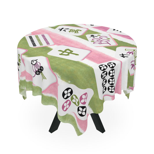 Mahjong Tablecloth for Game Nights,Game Table Cover, Pink, Green Mahj Tiles Colorful Party Tablecloth, Holiday Gift Idea
