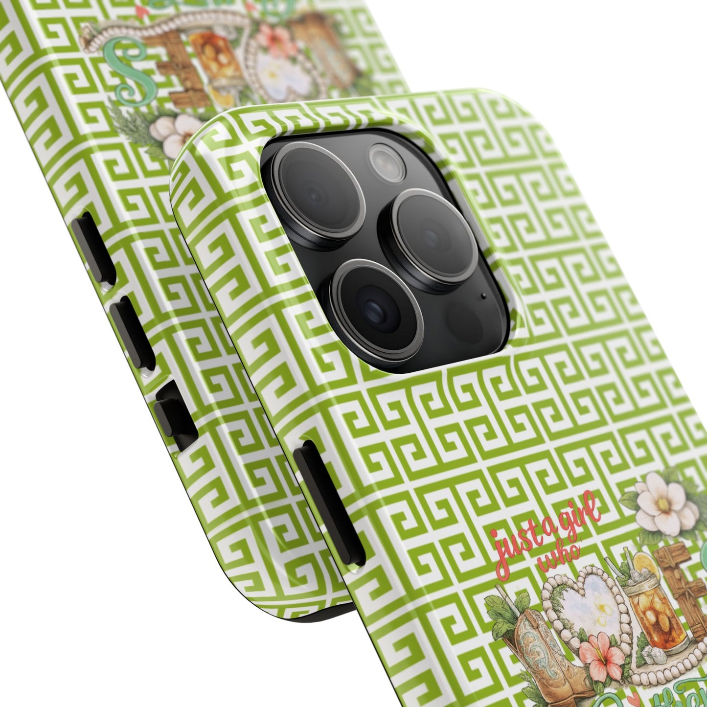 Mahjong Floral Pattern Just A Girl Who Loves Southern Charm and Mahjong Phone Case | Green Geometric Background - Splash of Color Co.