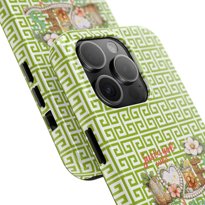 Mahjong Floral Pattern Just A Girl Who Loves Southern Charm and Mahjong Phone Case | Green Geometric Background - Splash of Color Co.