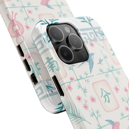 Whimsical Mahjong Tile Pastel Preppy Tough Phone Cases with Vibrant Oriental Designs Mahj Lover Gift