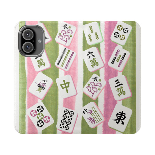 Colorful Mahjong Flip Cases for Phones, Unique Phone Cover, Gift for Gamers, Handheld Device Protection, Stylish Phone Accessory
