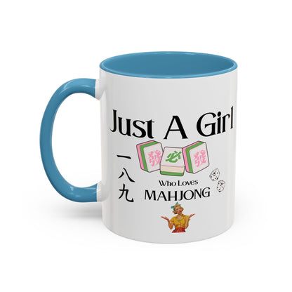 Mahjong Mug - "Just A Girl Who Loves Mahjong" Accent Coffee Mug - Splash of Color Co.