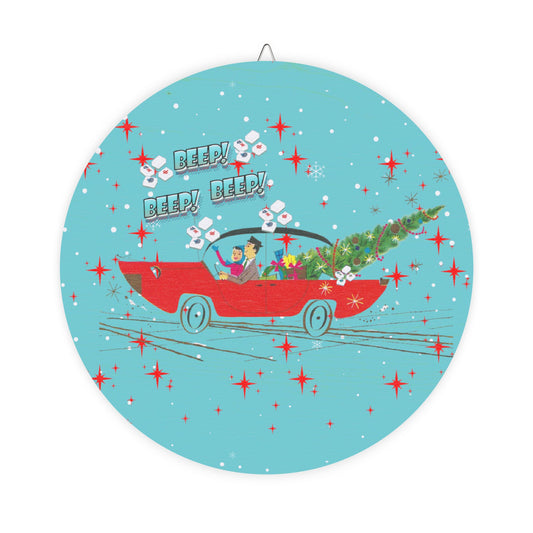 Mahjong Christmas Wood Sign, Beep Beep Car Decor, Holiday Wall Art, Vintage Style Christmas Decoration, Festive Home Decor