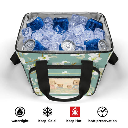 Whimsical Dogs Playing Mahjong Floral Asian Designed Cooler Bag For Game Nights Or Pool Side