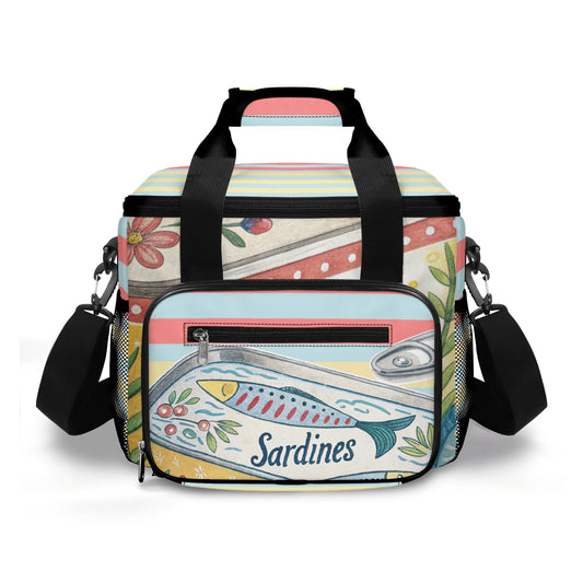 Nautical Sardine Tinned Fish Preppy Striped Cooler Bag
