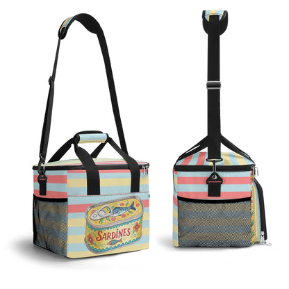 Nautical Sardine Tinned Fish Preppy Striped Cooler Bag