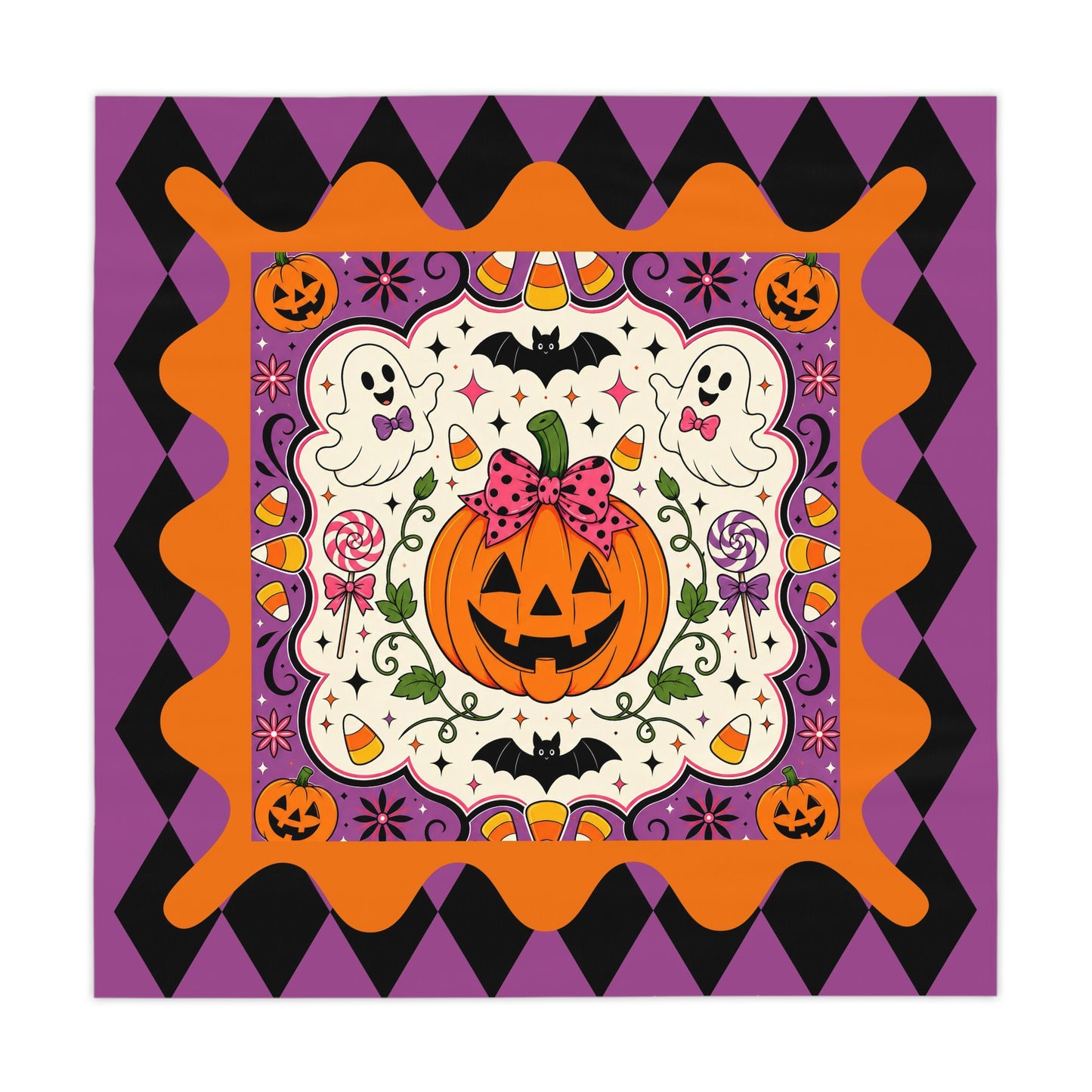 Halloween Pumpkin & Ghost Tablecloth — Cute Jack-O'-Lantern Party Table Decor