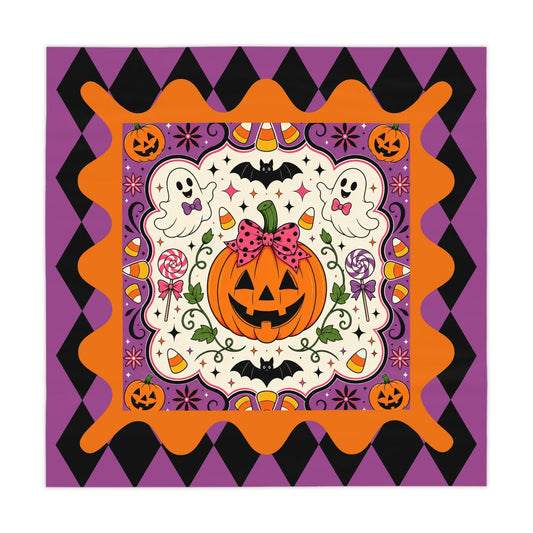 Halloween Pumpkin & Ghost Tablecloth — Cute Jack-O'-Lantern Party Table Decor - Splash Of Mahj And Color Co.