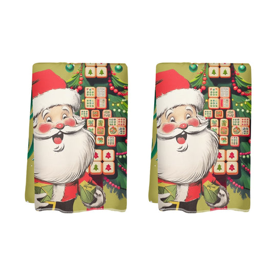 Festive Fun Mahjong Christmas Dishtowels, Hostess Gifts, Merry Mahj Tree And Vintage Santa