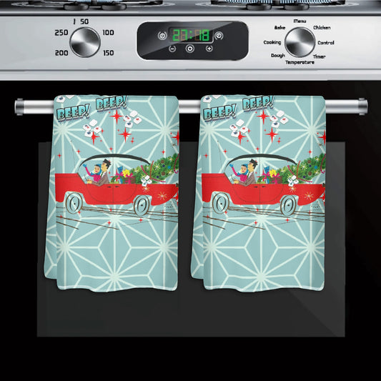 Funny Christmas Mahjong Beep Beep Vintage Nostalic Couple Christmas Kitchen Bath Hand Towels
