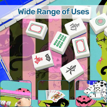 Halloween Kitty Cat Brigade Green And Pink Mahjong Mat - Splash Of Mahj And Color Co.