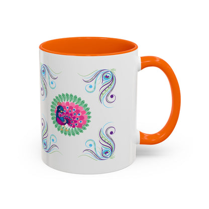Preppy Peacock Whimsical Pink Green, Purple Coffee Mug - Splash of Color Co.