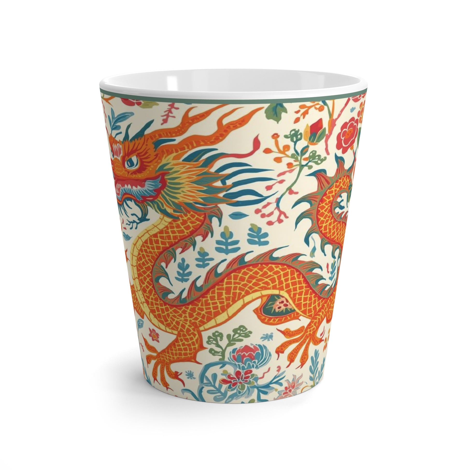 Eastern Dragon Latte Mug — Vibrant Floral Chinese Dragon Ceramic Cup - Splash of Color Co.