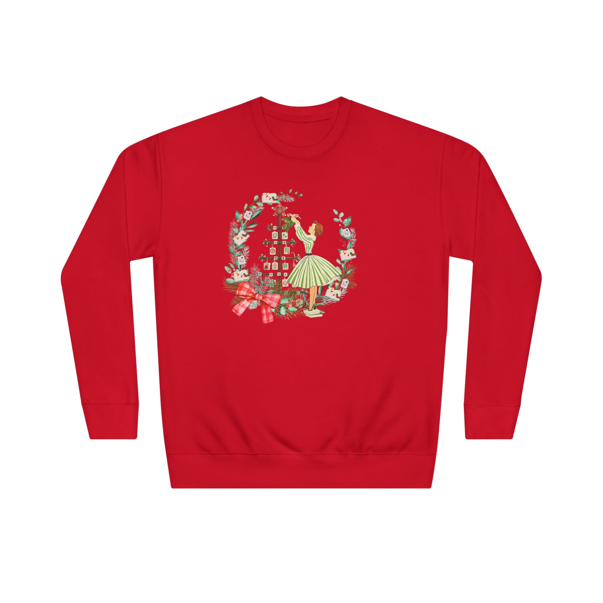 Mahjong Christmas Sweater, Vintage Holiday Wreath Sweatshirt, Books And Mahj Festive Apparel - Splash of Color Co.