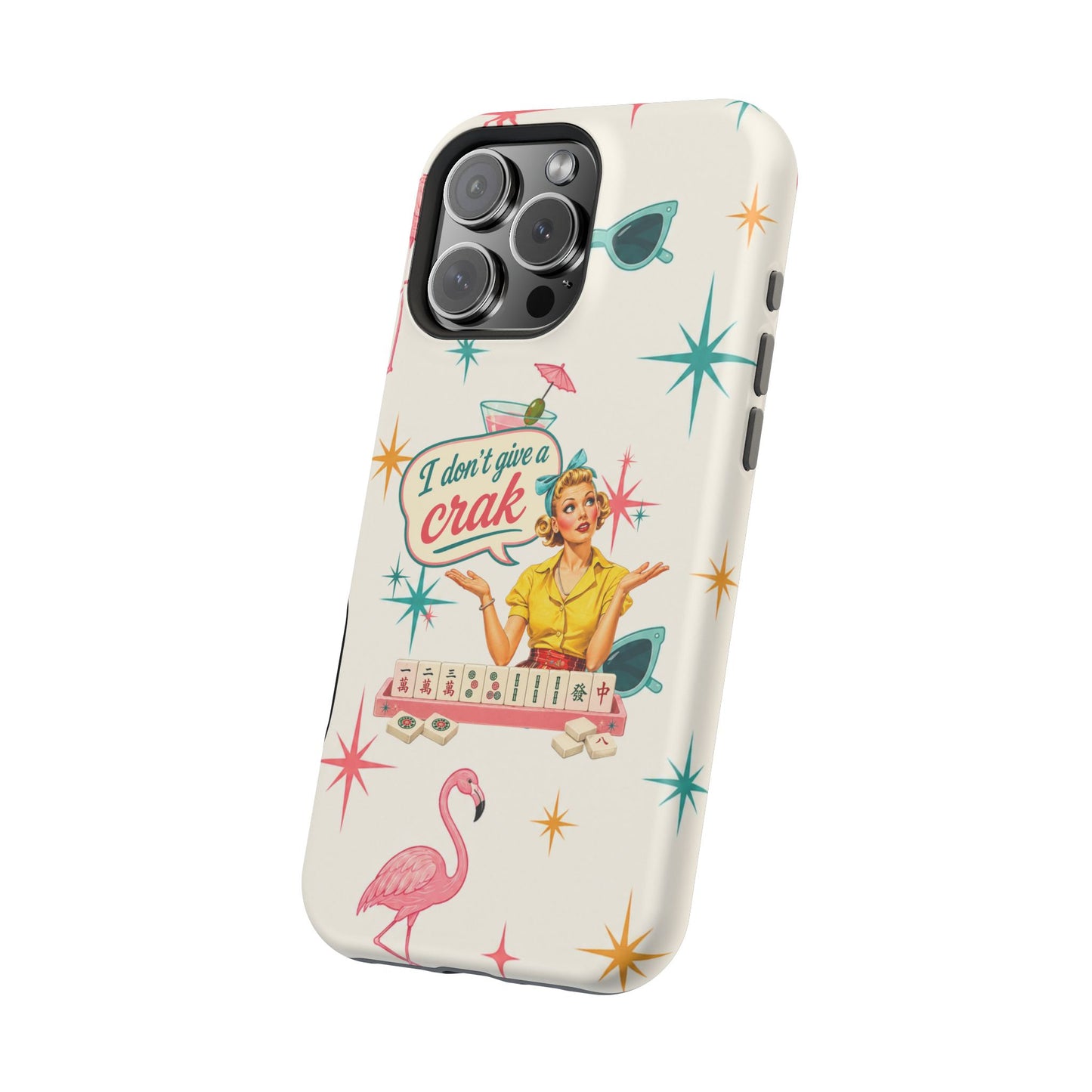 Funny Mahjong Tropical Flamingo Phone Case — “I Don’t Give a Crak” Magnetic Impact-Resistant Case
