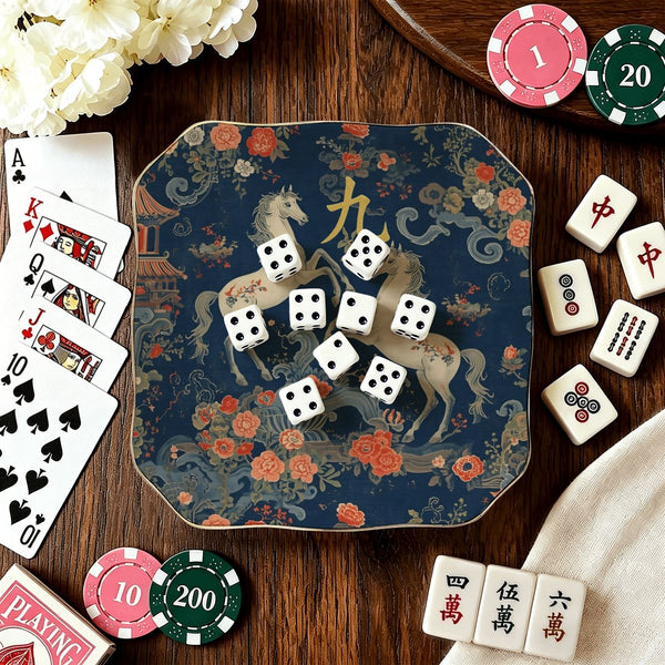 Year Of The Firehorse Scalloped Ceramic Mahjong Dice Tray