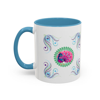 Preppy Peacock Whimsical Pink Green, Purple Coffee Mug - Splash of Color Co.