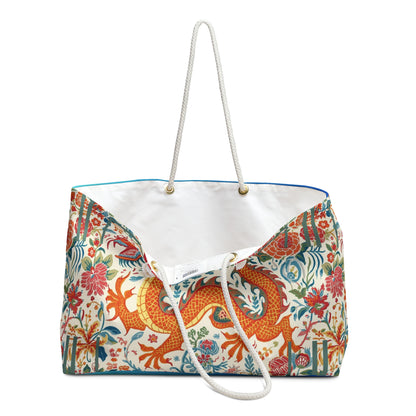 Majestic Dragon Floral Weekender Bag — Vintage Oriental Travel Tote - Splash of Color Co.