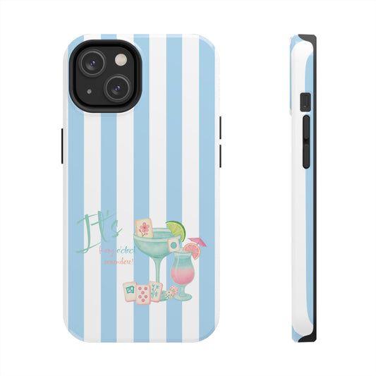 Mahjong Phone Case, Funny It's Kong O' Clock Somewhere, Blue White Preppy Style